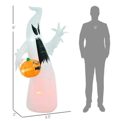 Inflatable Halloween Decoration - Ghost Holding Pumpkin with LED Lights - Fashions Envy
