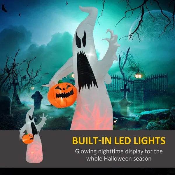 Inflatable Halloween Decoration - Ghost Holding Pumpkin with LED Lights - Fashions Envy