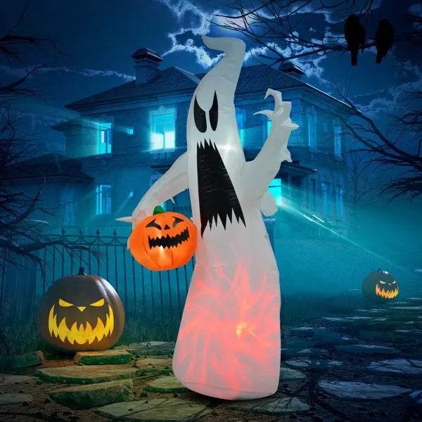 Inflatable Halloween Decoration - Ghost Holding Pumpkin with LED Lights - Fashions Envy