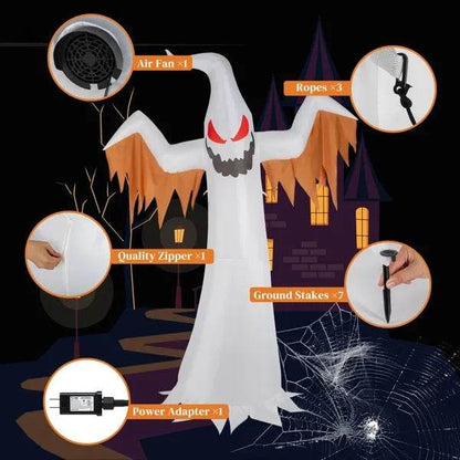 Giant 12ft Scary Inflatable Halloween Ghost Flames And Flashing Red Eyes Decoration - Fashions Envy