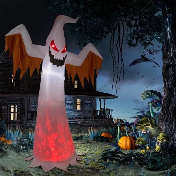 Giant 12ft Scary Inflatable Halloween Ghost Flames And Flashing Red Eyes Decoration - Fashions Envy