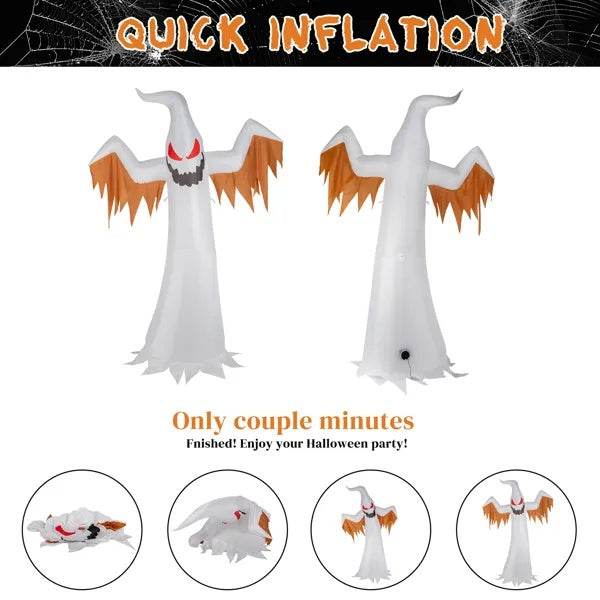 Giant 12ft Scary Inflatable Halloween Ghost Flames And Flashing Red Eyes Decoration - Fashions Envy