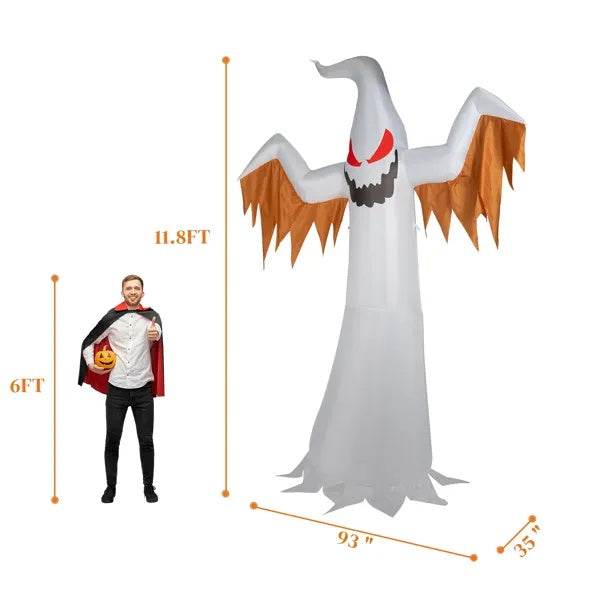 Giant 12ft Scary Inflatable Halloween Ghost Flames And Flashing Red Eyes Decoration - Fashions Envy
