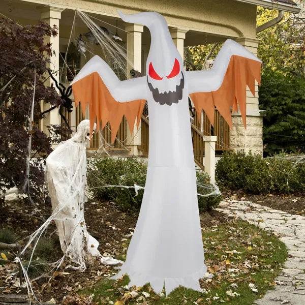 Giant 12ft Scary Inflatable Halloween Ghost Flames And Flashing Red Eyes Decoration - Fashions Envy