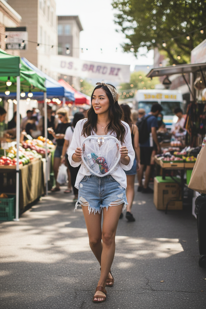 Heart shape clear backpack lifestyle image