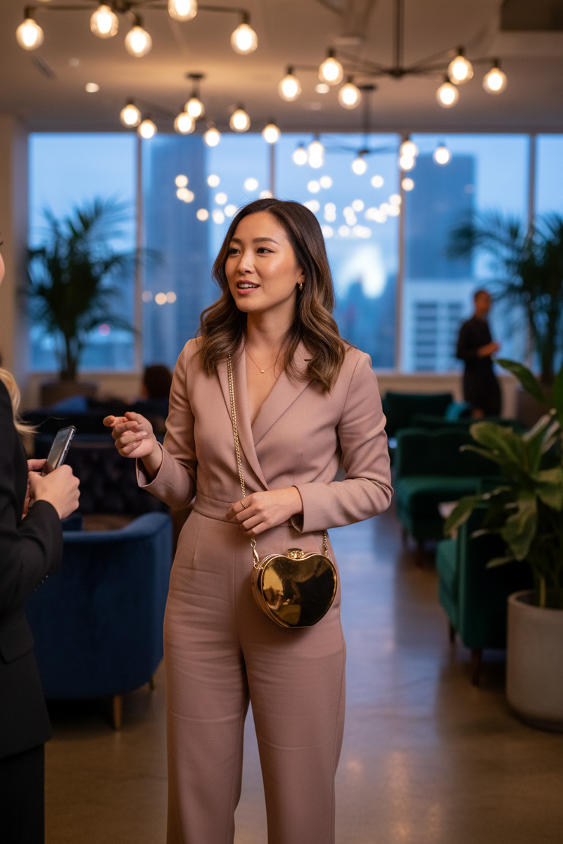 Heart-shaped metal mini clutch lifestyle image