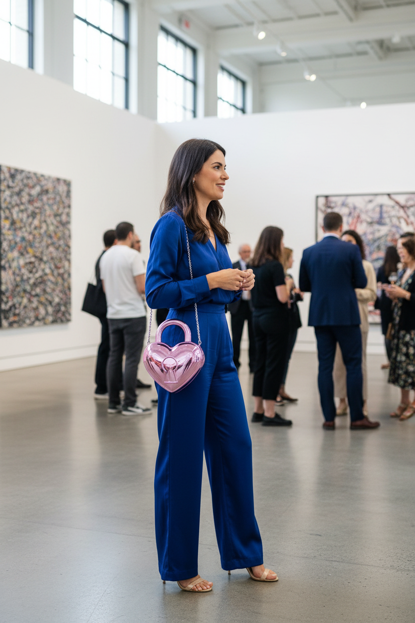 Heart-shaped metallic acrylic bag lifestyle image