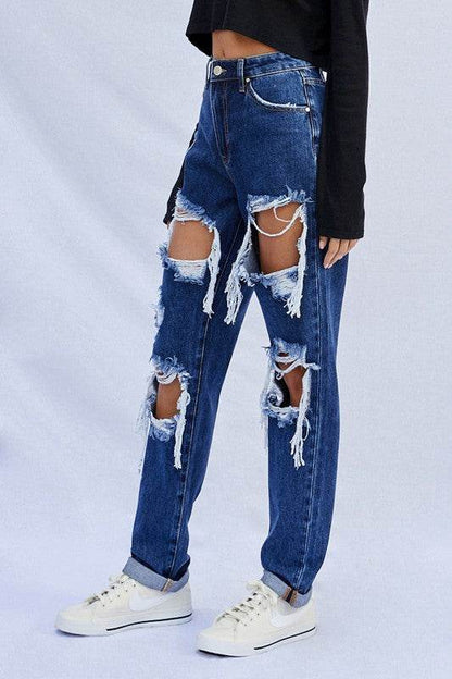 Insane Gene High Waisted Baggy Jeans with Distressed Details and Ripped Knees