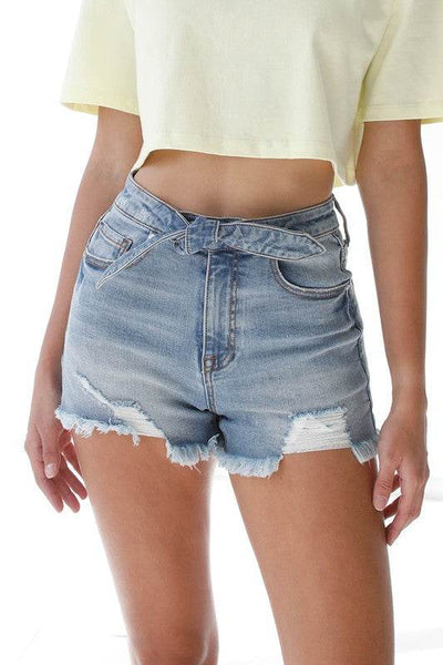 Insane Gene High Waisted Denim Shorts with Distressed Hem for a Trendy Summer Look