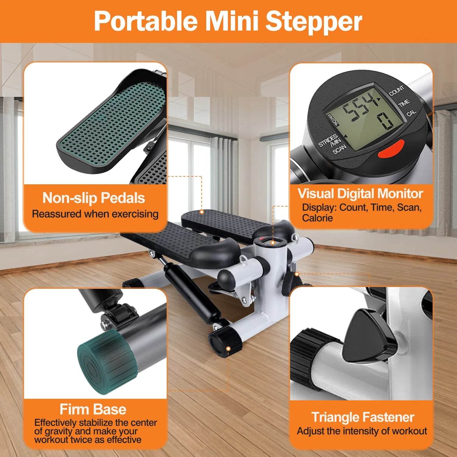 Mini Exercise Stepper with Resistance Bands - LCD Monitor Fitness Stepper - Fashions Envy