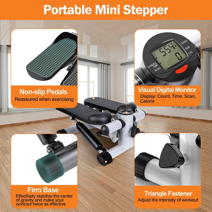 Mini Exercise Stepper with Resistance Bands - LCD Monitor Fitness Stepper - Fashions Envy