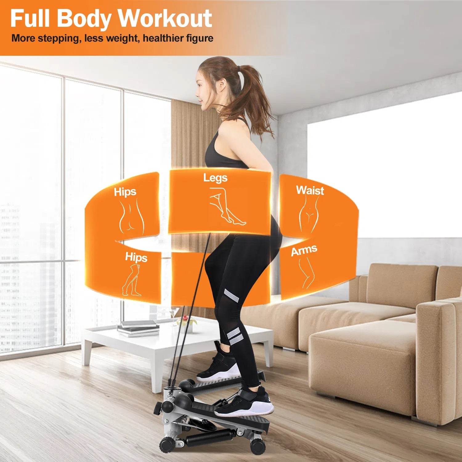 Mini Exercise Stepper with Resistance Bands - LCD Monitor Fitness Stepper - Fashions Envy