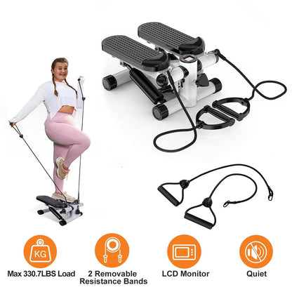 Mini Exercise Stepper with Resistance Bands - LCD Monitor Fitness Stepper - Fashions Envy