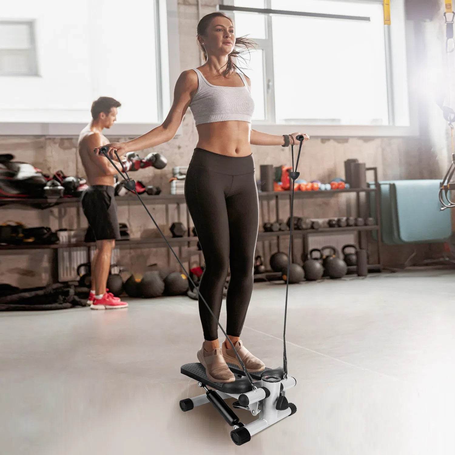 Mini Exercise Stepper with Resistance Bands - LCD Monitor Fitness Stepper - Fashions Envy
