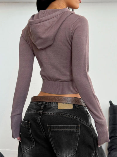 Trendsi Hooded Cardigan in soft purple, featuring a cropped design and fitted sleeves for a stylish look