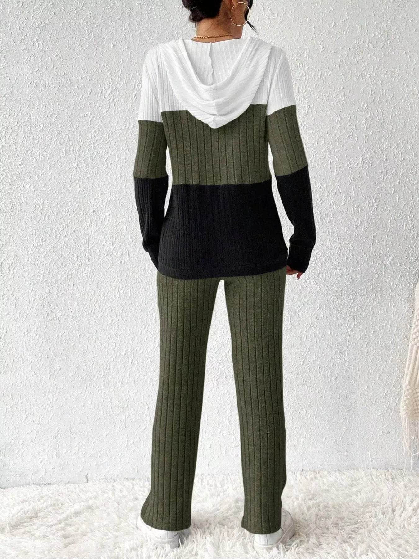Trendsi Hooded Top and Pants Set in color-block style for comfortable everyday wear