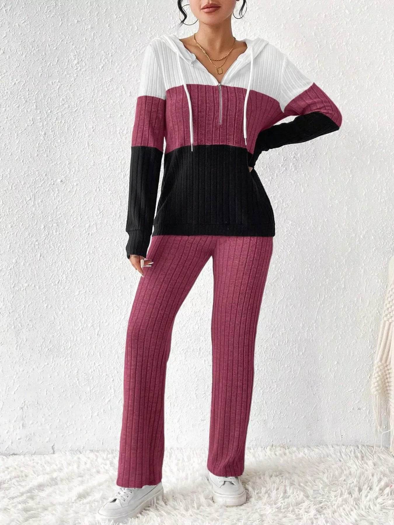 Trendsi Hooded Top and Pants Set in colorblock design featuring a stylish and comfortable fit