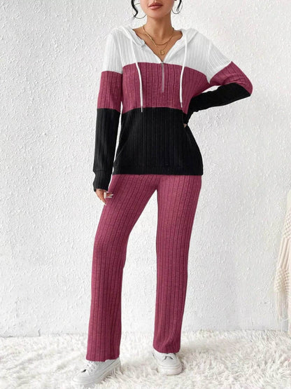 Trendsi Hooded Top and Pants Set in colorblock design featuring a stylish and comfortable fit