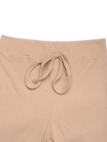 Beige women's pants from Trendsi with a drawstring for a comfortable fit, part of a Hoodie and Pants Set