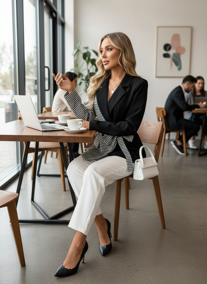 Houndstooth Blazer Coffee Shop