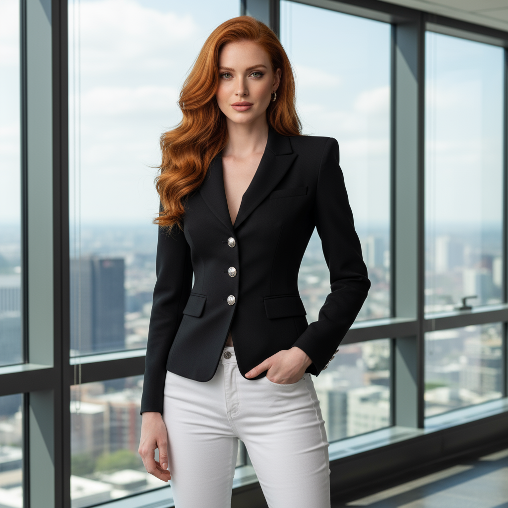 Image 1 - Redhead in Black Blazer Front View