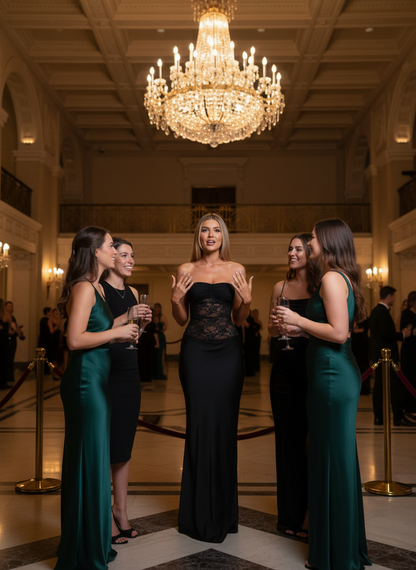 Lace Corset Maxi Dress - Sheer Elegant Evening Gown - Fashions Envy