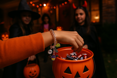 Halloween Charm Bracelet - Beaded Spooky Jewelry - Fashions Envy