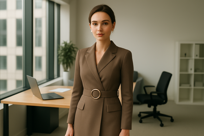 Stylish woman in blazer dress at cocktail party