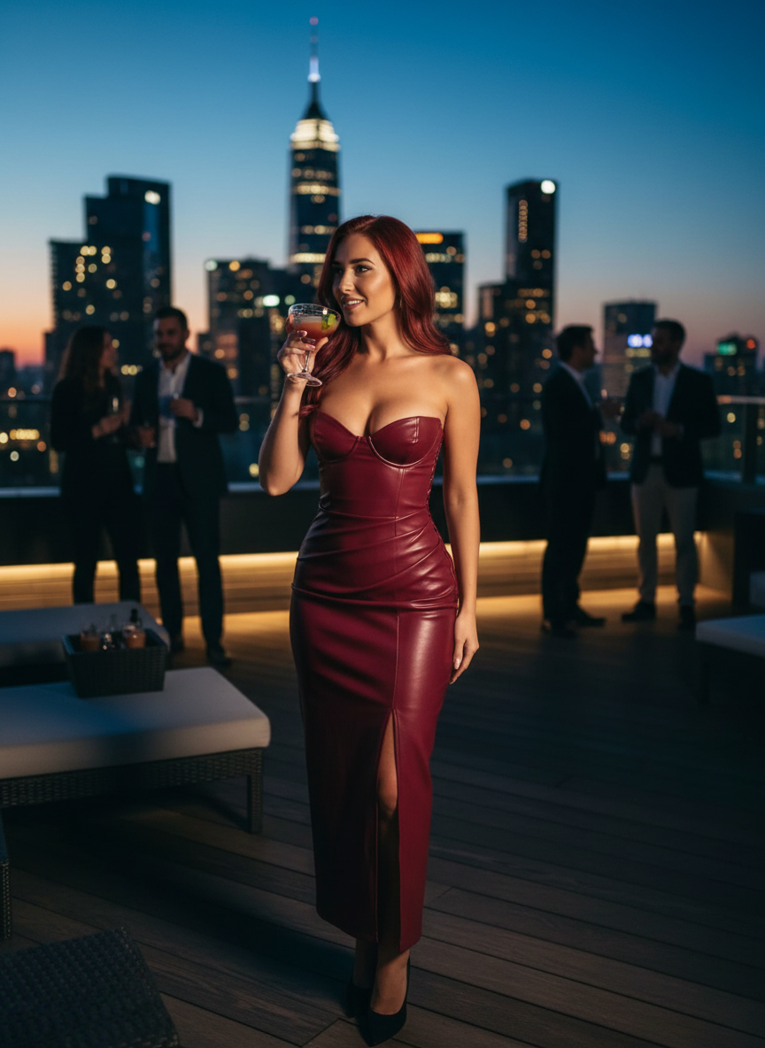 Faux Leather Bodycon Maxi Dress - Lace-Up Back Slit - Fashions Envy