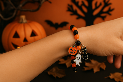 Halloween Charm Bracelet - Beaded Spooky Jewelry - Fashions Envy