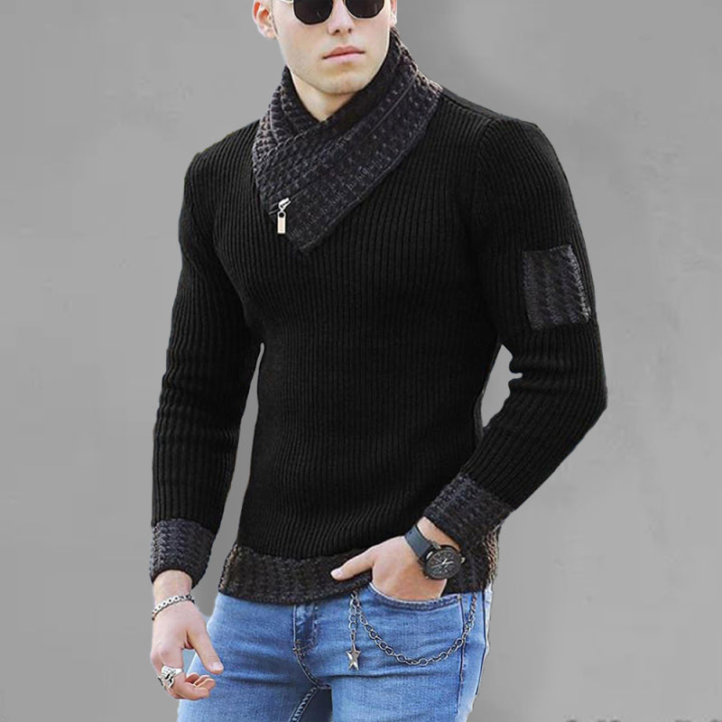 Men's Pullover Long Sleeve Scarf Knitwear Turtleneck Sweater