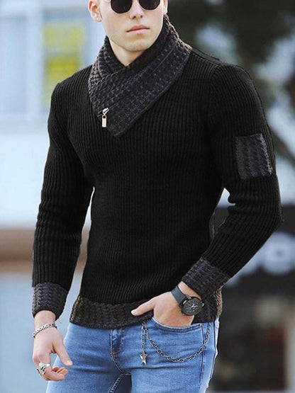 Men's Pullover Long Sleeve Scarf Knitwear Turtleneck Sweater