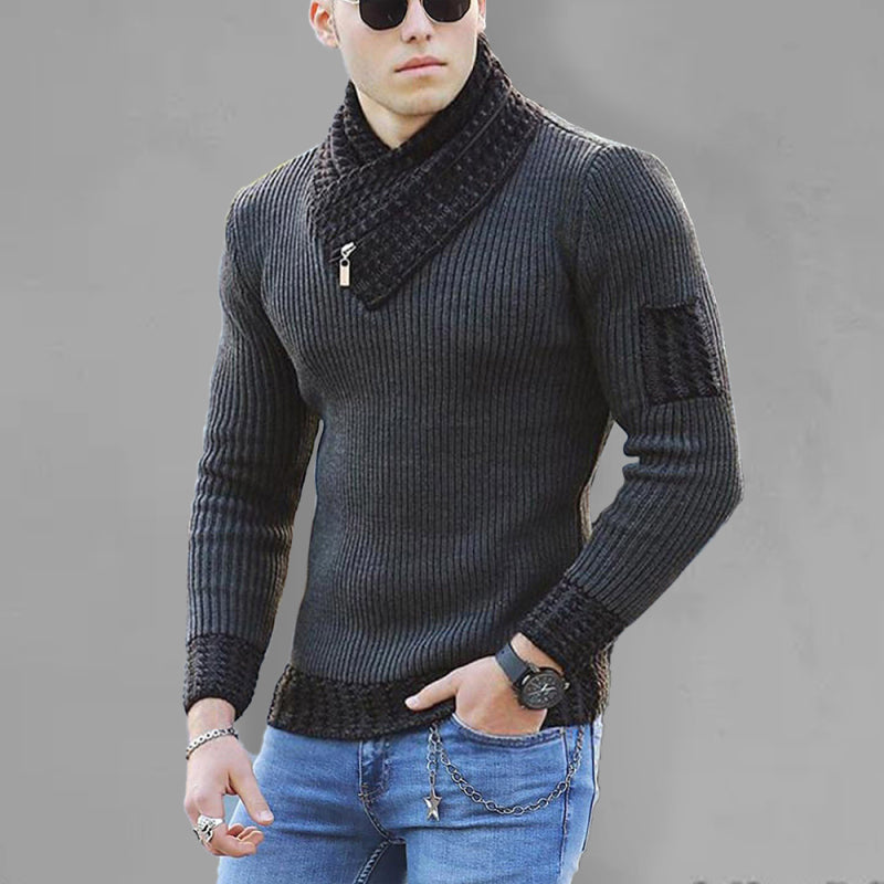 Men's Pullover Long Sleeve Scarf Knitwear Turtleneck Sweater