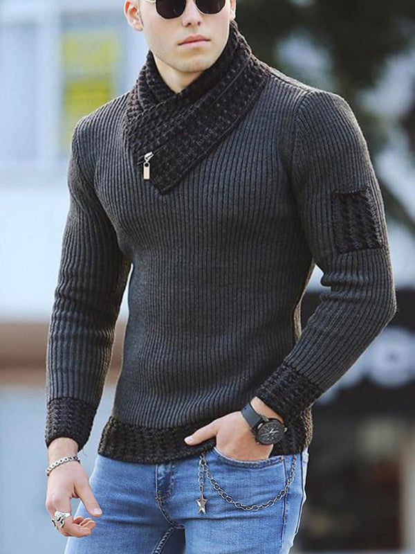 Men's Pullover Long Sleeve Scarf Knitwear Turtleneck Sweater