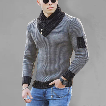 Men's Pullover Long Sleeve Scarf Knitwear Turtleneck Sweater