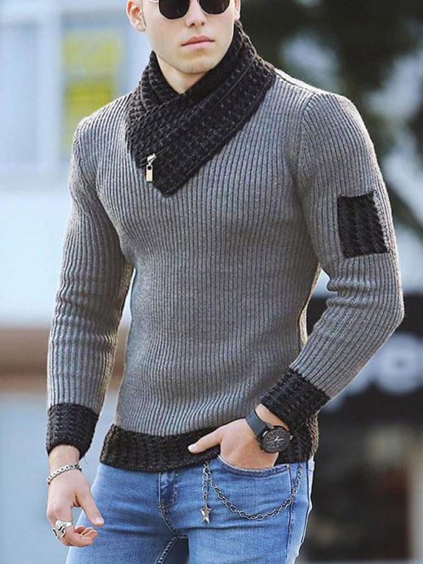 Men's Pullover Long Sleeve Scarf Knitwear Turtleneck Sweater