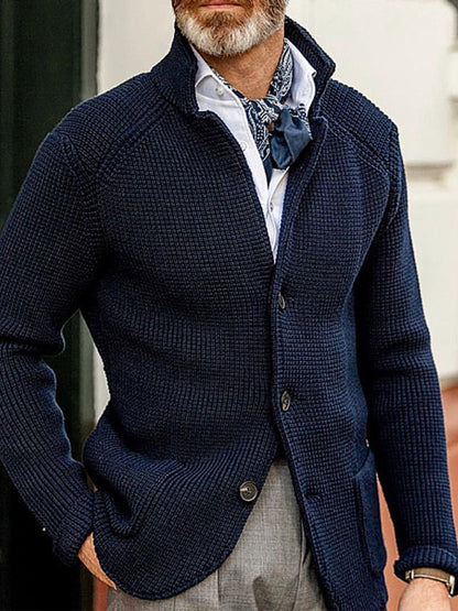 Men's Knitted Jacket Winter Sweater Stand Collar Cardigan