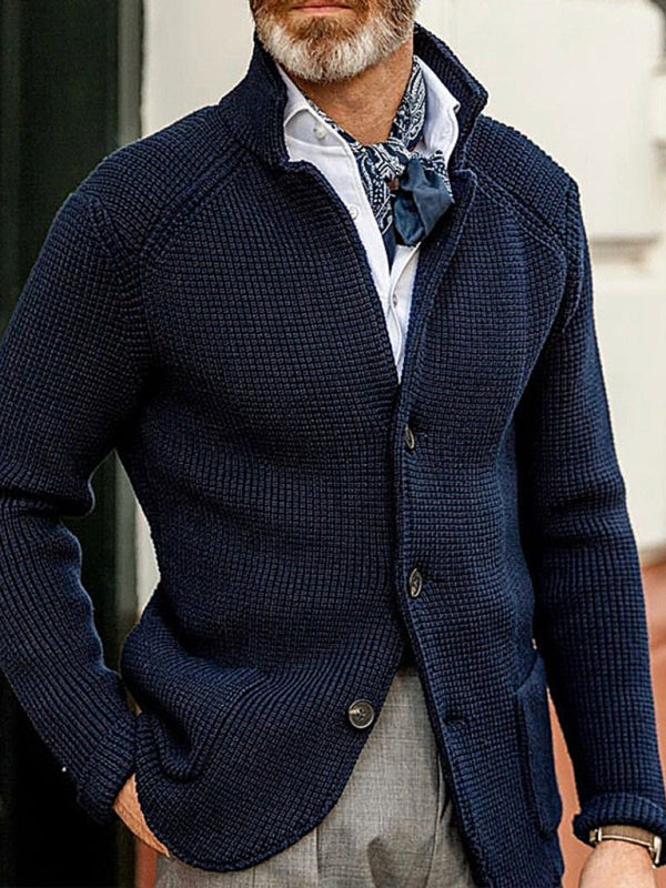 Men's Knitted Jacket Winter Sweater Stand Collar Cardigan