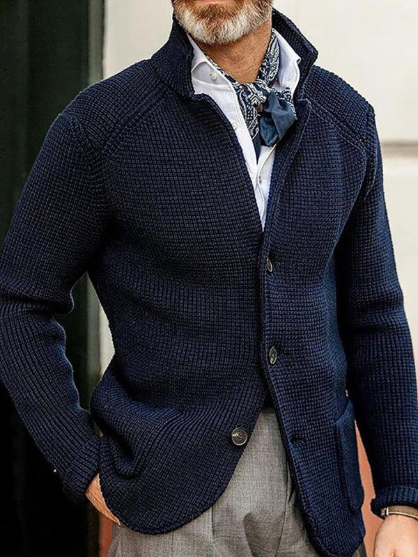 Men's Knitted Jacket Winter Sweater Stand Collar Cardigan