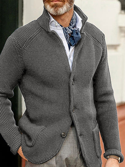 Men's Knitted Jacket Winter Sweater Stand Collar Cardigan