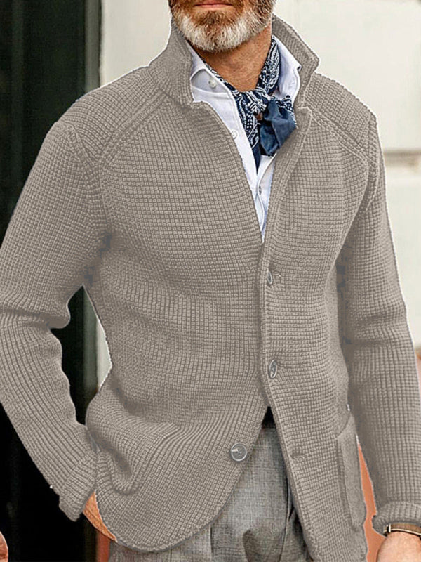 Men's Knitted Jacket Winter Sweater Stand Collar Cardigan