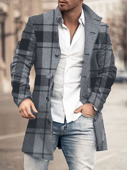 Men's Woolen Stand Collar Mid-length Pocket Casual Coat