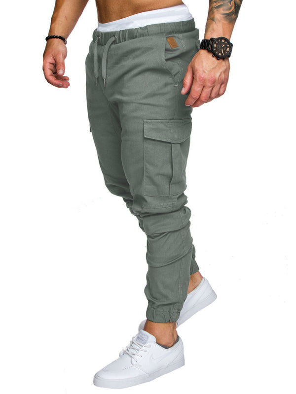 Men's Solid Color Casual Tether Elastic Sports Baggies Pants