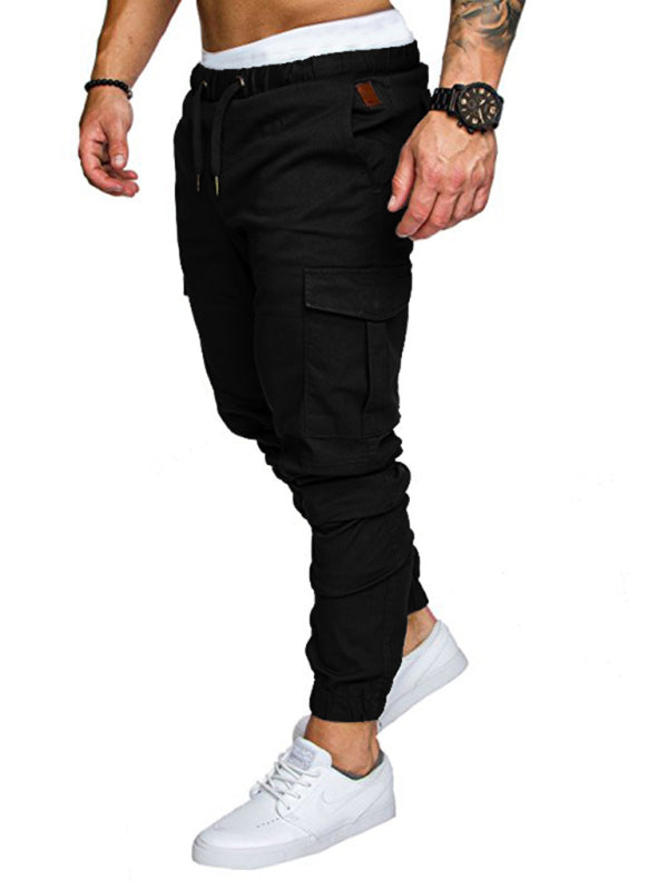 Men's Solid Color Casual Tether Elastic Sports Baggies Pants