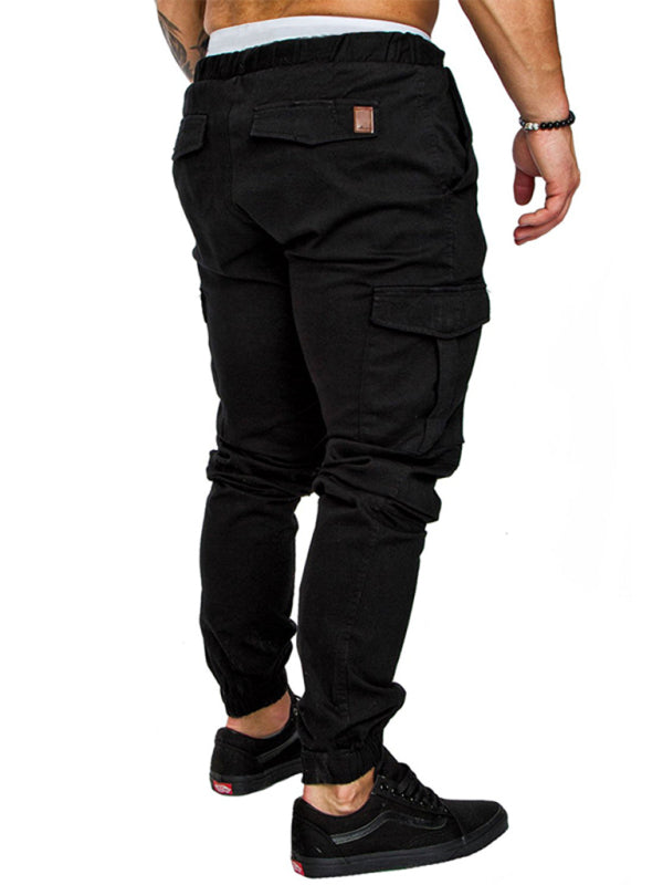 Men's Solid Color Casual Tether Elastic Sports Baggies Pants