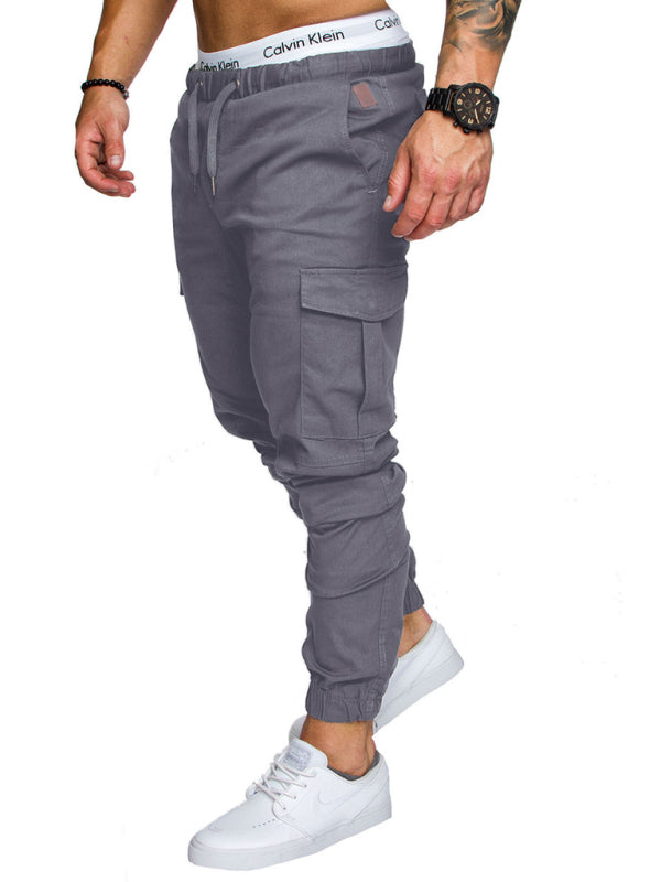 Men's Solid Color Casual Tether Elastic Sports Baggies Pants