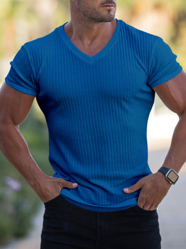 V-neck Sports Fitness Breathable Solid Color Short-sleeved T-shirt