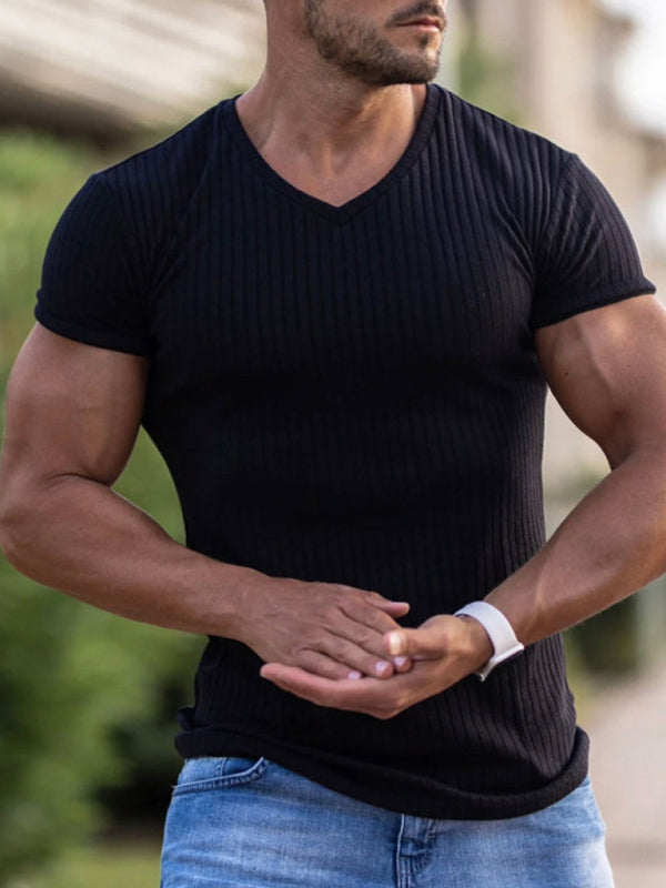 V-neck Sports Fitness Breathable Solid Color Short-sleeved T-shirt