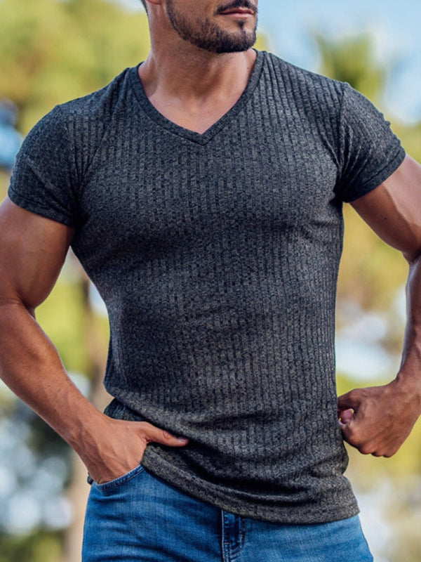 V-neck Sports Fitness Breathable Solid Color Short-sleeved T-shirt