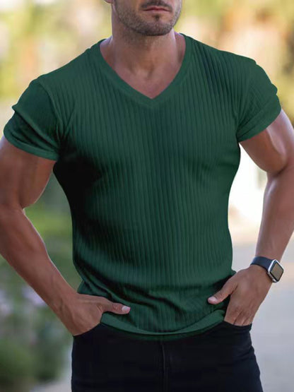 V-neck Sports Fitness Breathable Solid Color Short-sleeved T-shirt